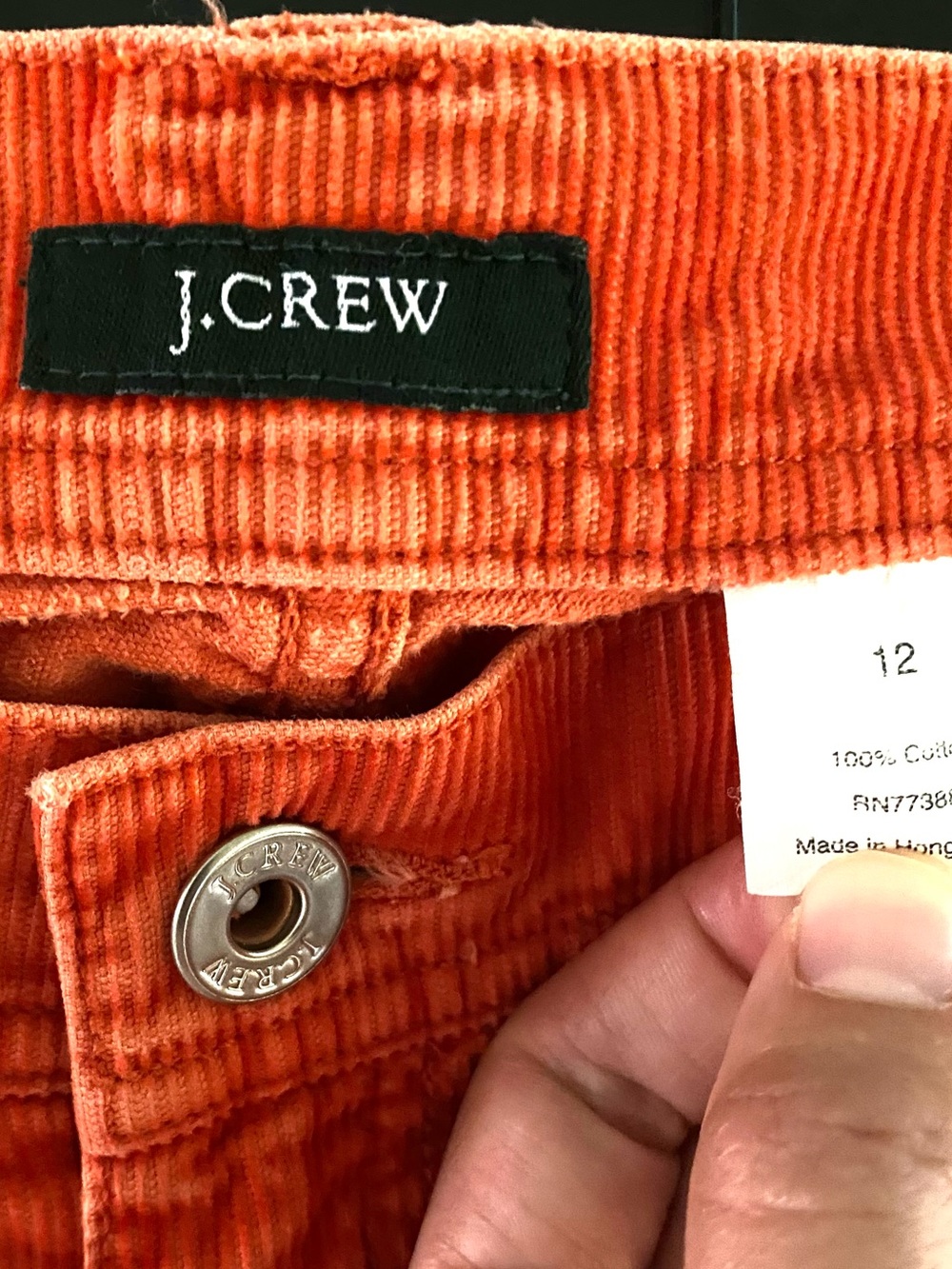J. Crew Bright Orange Corduroy Pants with bumblebee embroidery. Size 12. - Picture 2 of 9